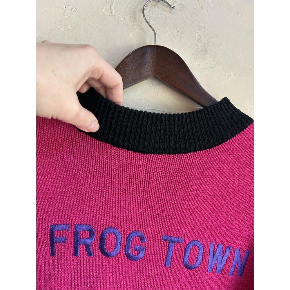 Rare Vintage Fashion Force Frog Town Novelty Sweater S Kitsch Western Appliqué - Picture 5 of 9